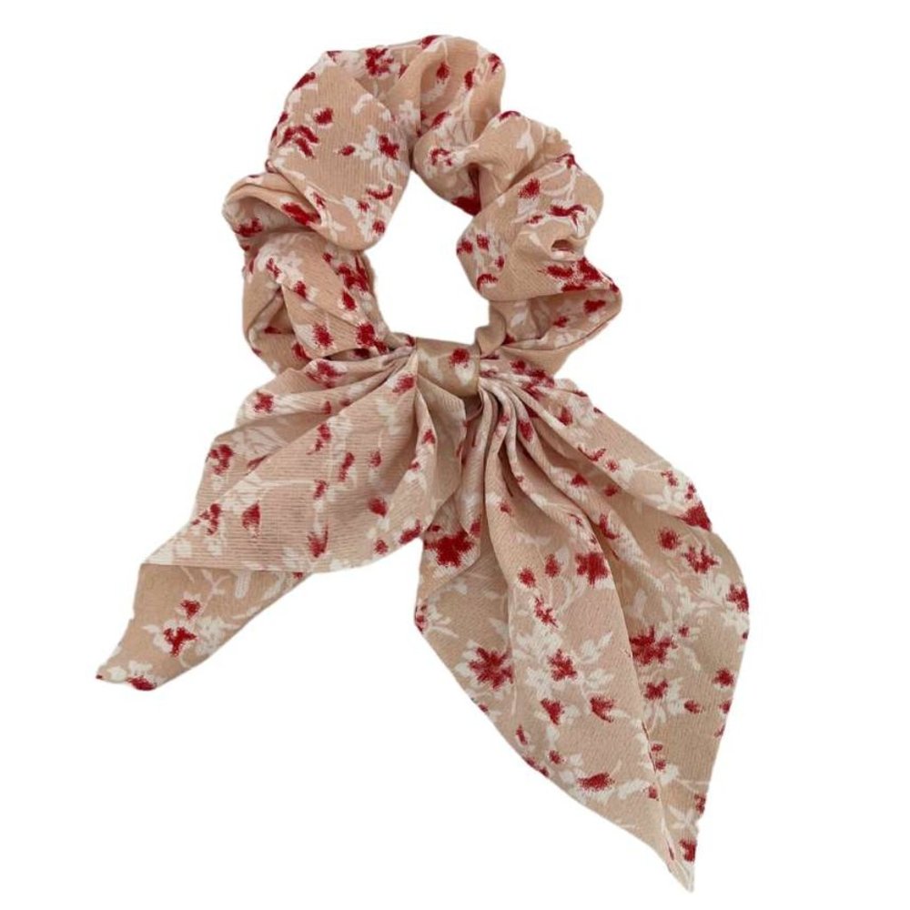 Unbranded | Women's Scarf Scrunchie | Floral | Peach & Red | OS